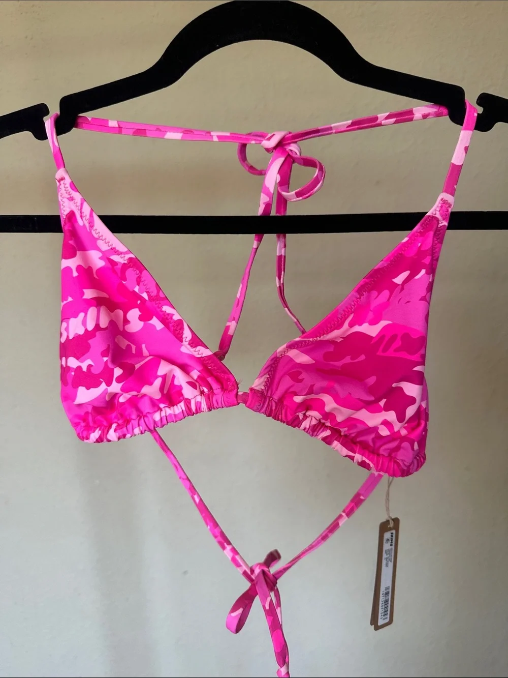 SKIMS SWIM TRIANGLE BIKINI TOP IN PINK CAMO size XL